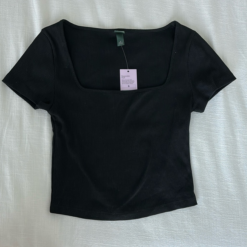 Square Neck Cropped Ribbed Baby Tee